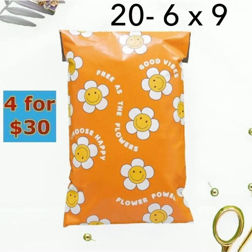 20- 6 x 9 Choose Happy / Daisy Hippie Print Poly Mailers